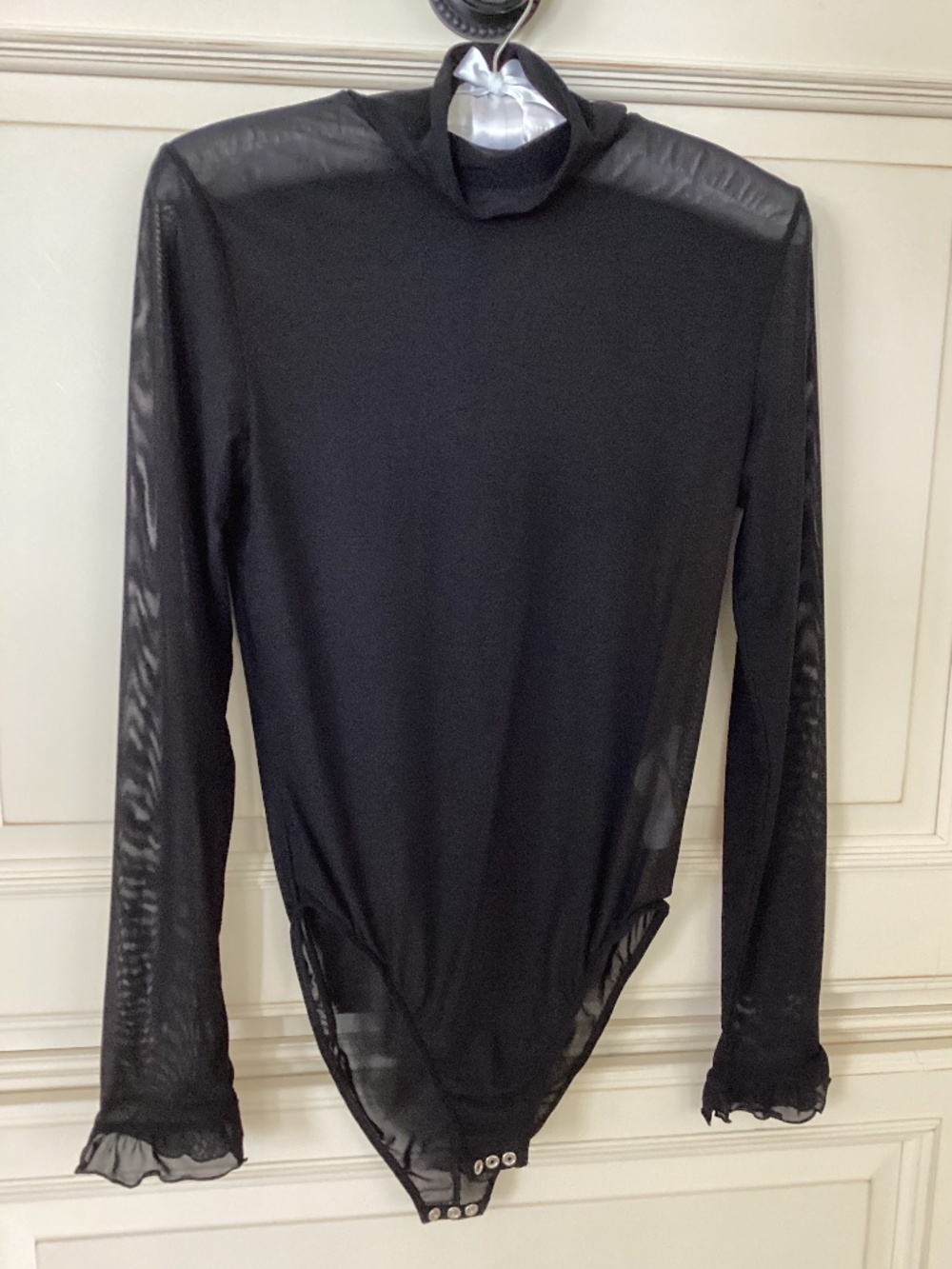 CAPULET HIGH NECK - LONG SLEEVE BLACK SHEER BODYSUIT SIZE M